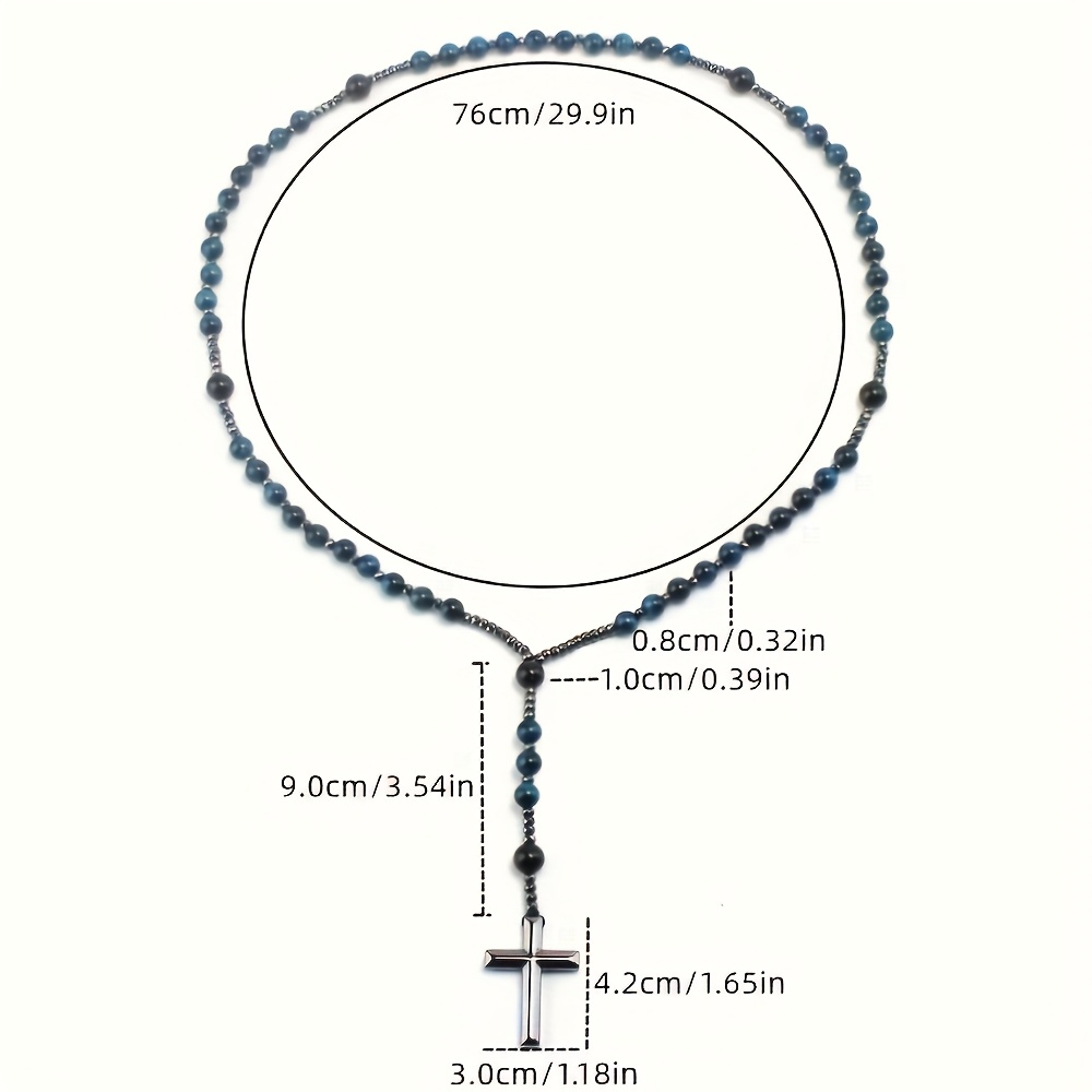 Blue Tiger Eye Cross Pendant Necklace, Unisex